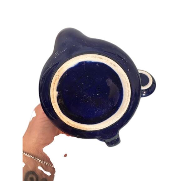 Hall Marine Blue Hot Water Teapot with a Creamer & Sugar Bowl Tea Set VTG - Picture 7 of 8